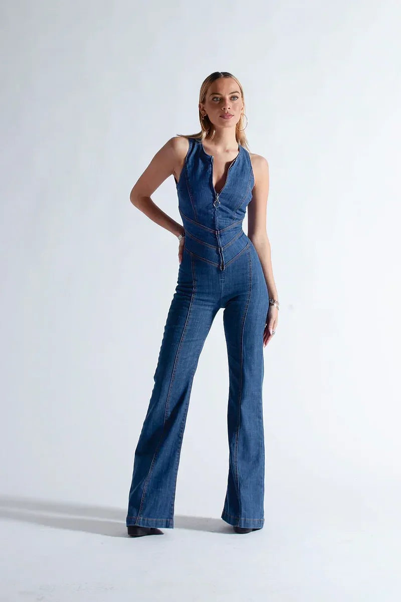 Liza | Heartflare Denim Jumpsuit