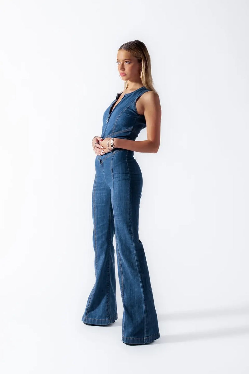 Liza | Heartflare Denim Jumpsuit