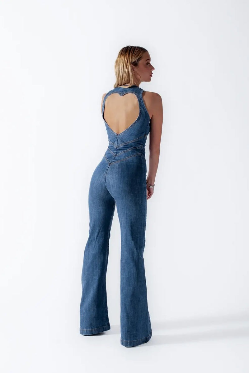 Liza | Heartflare Denim Jumpsuit